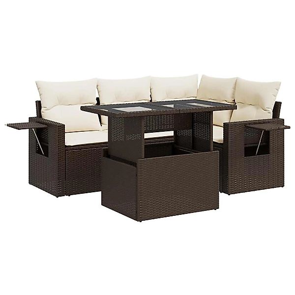 vidaXL 5-Tlg Garten-Sofagarnitur mit Kissen Braun Poly Rattan 3326474 günstig online kaufen