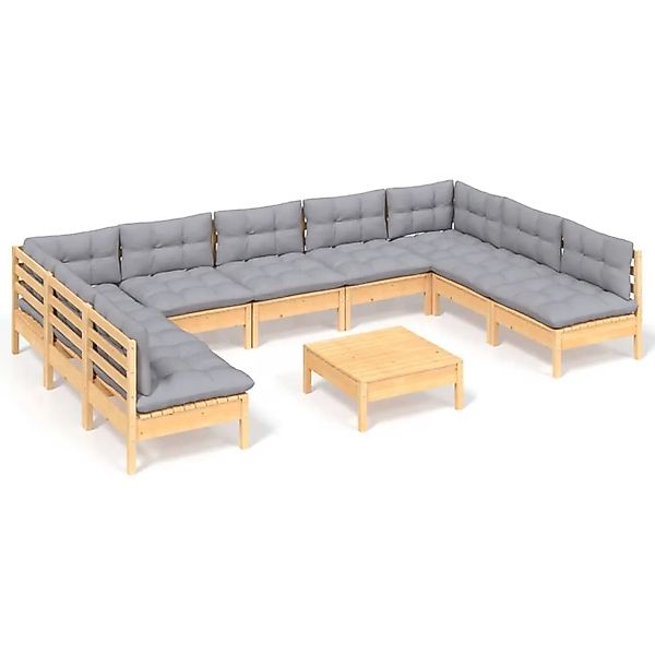 vidaXL 10-Tlg Garten-Lounge-Set mit Grauen Kissen Kiefer Massivholz 3097180 günstig online kaufen