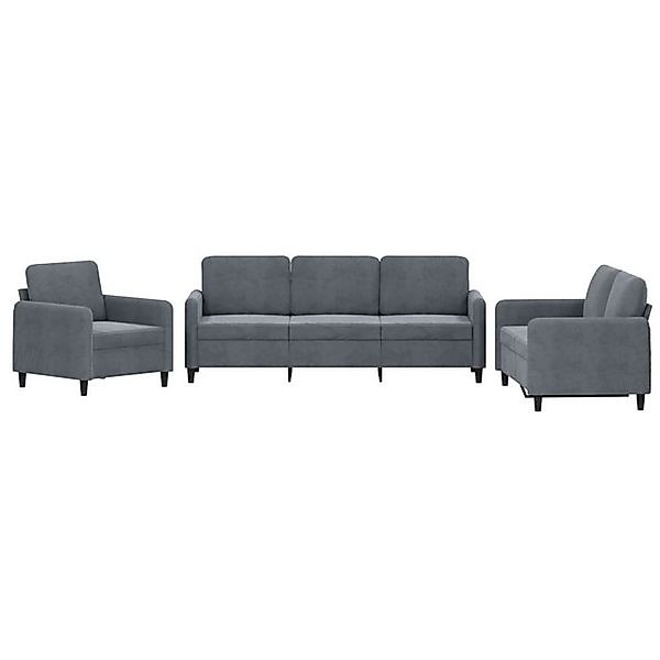 vidaXL Sofa, 3-tlg. Sofagarnitur Dunkelgrau Samt günstig online kaufen