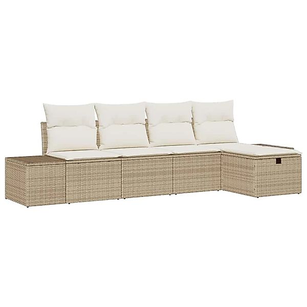 vidaXL Garten-Sofa-Set mit Kissen 5-Tlg Beige Poly Rattan 3359360 günstig online kaufen