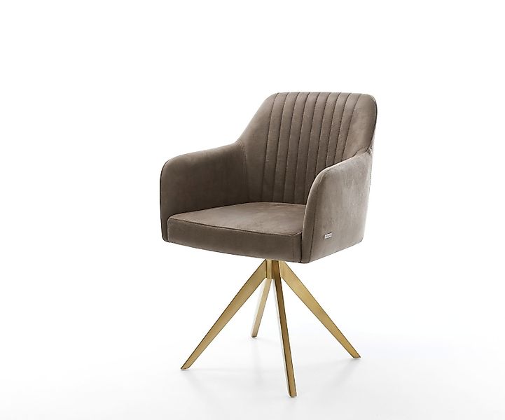 Esszimmerstuhl Greg-Flex Mikrofaser Taupe Vintage Kreuzgestell kantig Gold günstig online kaufen