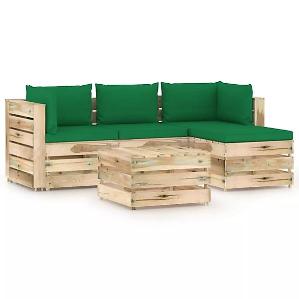 5-tlg. Garten-lounge-set Mit Kissen Grün Imprägniertes Holz günstig online kaufen
