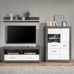 Wohnzimmerwohnwand in Weiß Hochglanz 100 cm hoch (dreiteilig) günstig online kaufen