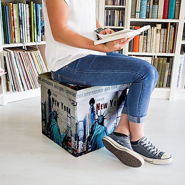 relaxdays Sitzhocker mit Stauraum Trendmotiv, New günstig online kaufen