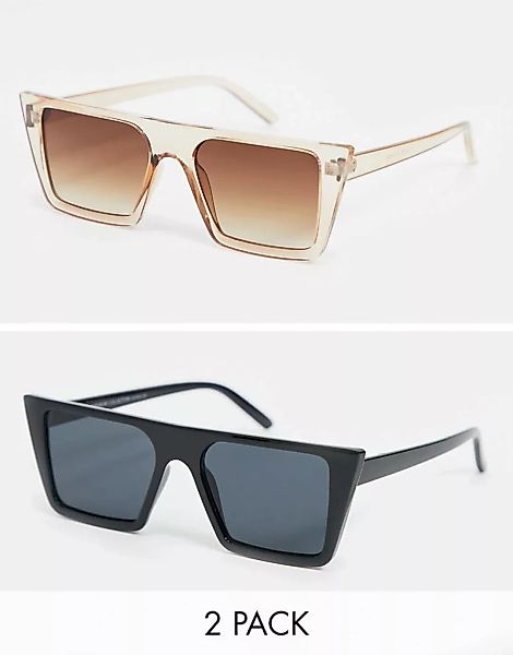 SVNX – 2er-Pack flache Oversize-Sonnenbrillen mit Gläsern in Schwarz und Br günstig online kaufen