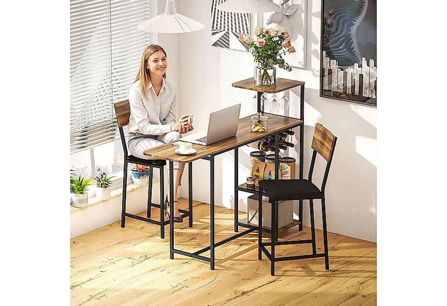 HOMCOM Bargruppe mit klappbar Küchentisch, Weinglashalter, Ablage, 2 Barstü günstig online kaufen
