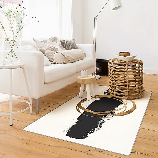 Teppich Abstrakte Formen - Gold und Schwarz günstig online kaufen