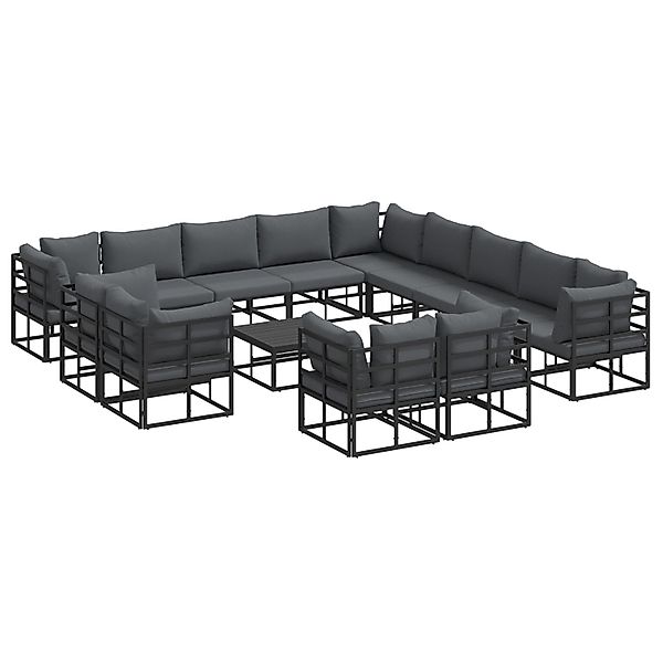 vidaXL Garten-Sofa-Set mit Kissen 14-Tlg Schwarz Aluminium 3378937 günstig online kaufen