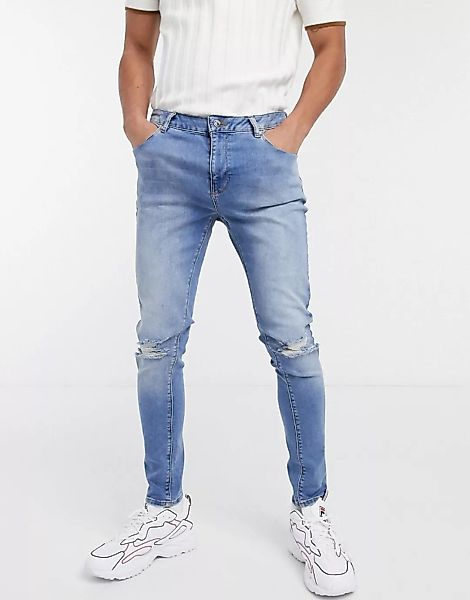 ASOS DESIGN – Spray-on-Jeans mit Power-Stretch und Zierrissen in verwaschen günstig online kaufen