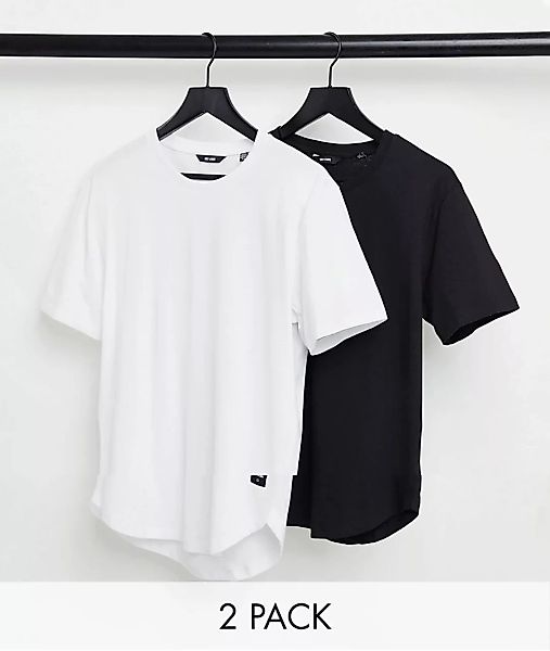 Only & Sons – Longline-Shirt mit abgerundetem Saum in Schwarz und Weiß im 2 günstig online kaufen