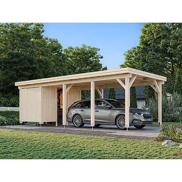 Palmako Carport Karl mit Geräteraum 315 x 732 cm Lackiert Weiß FSC® günstig online kaufen