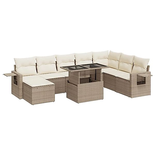 vidaXL 9-Tlg Garten-Sofagarnitur mit Kissen Beige Poly Rattan 3326529 günstig online kaufen