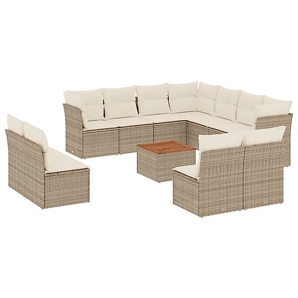vidaXL 12-Tlg Garten-Sofagarnitur mit Kissen Beige Poly Rattan 3223706 günstig online kaufen