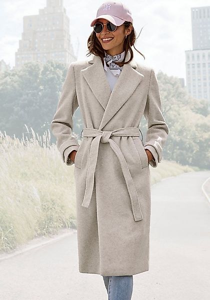 LASCANA Langmantel (mit Bindegürtel) mit Reverskragen, eleganter Damenmante günstig online kaufen