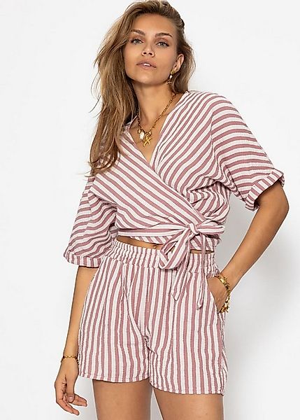 SASSYCLASSY Langarmbluse Gestreifte Musselin Wickel Bluse Damen Leichte Mus günstig online kaufen