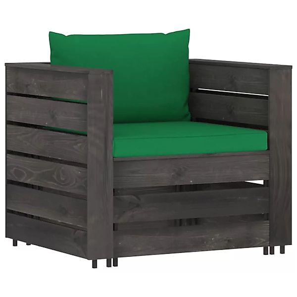 2-tlg. Garten-lounge-set Mit Kissen Grau Imprägniertes Holz günstig online kaufen