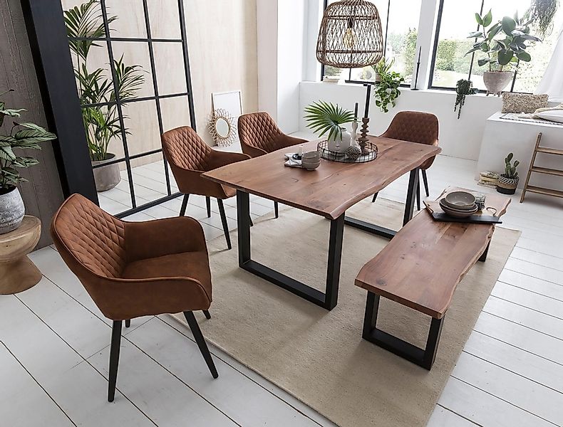 Home affaire Esstisch »Soho« mit vollmassiver Akazienholzplatte mit Baumkan günstig online kaufen
