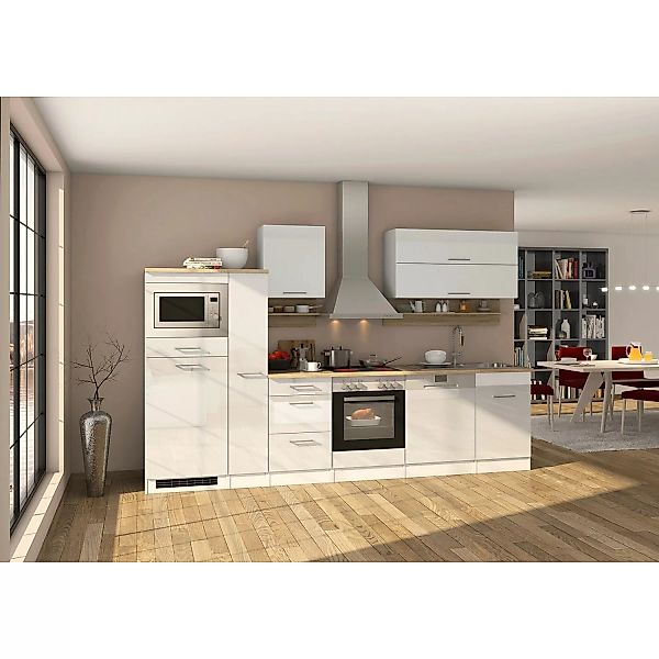 Held Möbel Küchenzeile Mailand 310 cm Weiß Hochglanz-Weiß Matt mit E-Geräte günstig online kaufen