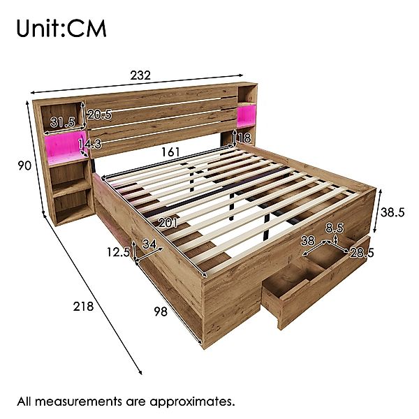 Ulife Massivholzbett Struraumbett Funktionsbett mit LED-Beleuchtung günstig online kaufen