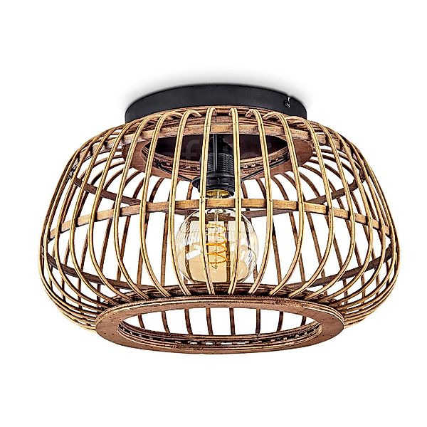 hofstein Deckenleuchte »Pontecagnano« Deckenlampe aus Metall/Holz/Rattan günstig online kaufen