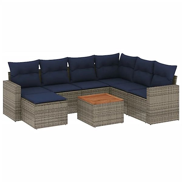 vidaXL 8-Tlg Gartensofa-Set mit Kissen Grau Polyrattan 3256572 günstig online kaufen