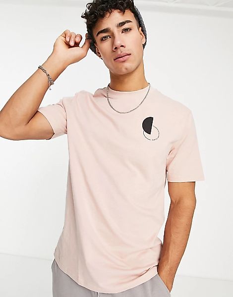 River Island – T-Shirt in Rosa mit abstraktem Print auf der Brust günstig online kaufen