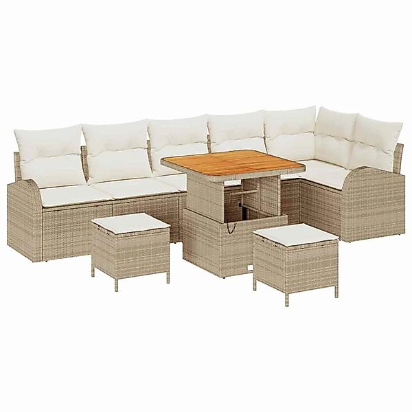 vidaXL Garten-Sofa-Set mit Kissen 9-Tlg Beige Poly Rattan 3362411 günstig online kaufen