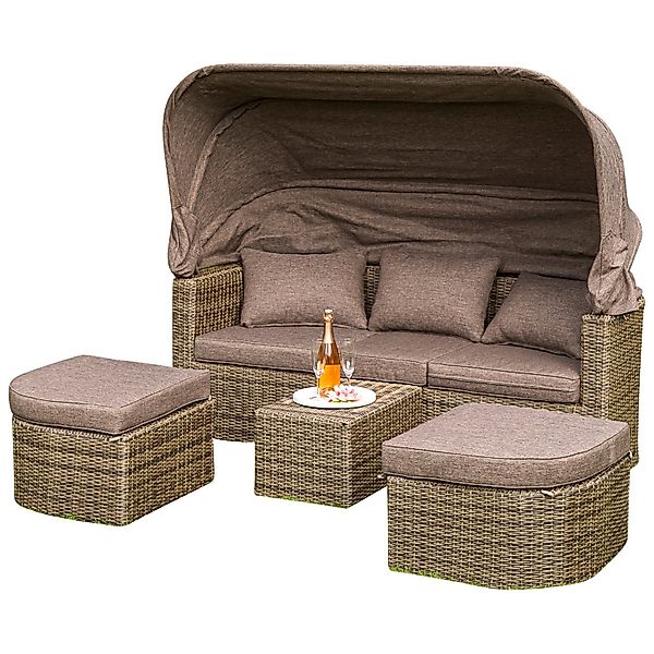 MERXX Gartenliege Funktionsbett RENNES, Polyratten natur, günstig online kaufen