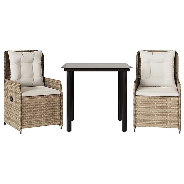 vidaXL 3-Tlg Garten-Essgruppe mit Kissen Beige Poly Rattan 3262889 günstig online kaufen