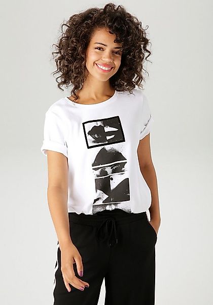 Aniston CASUAL T-Shirt mit Samt verziertem, extravaganten Frontdruck günstig online kaufen