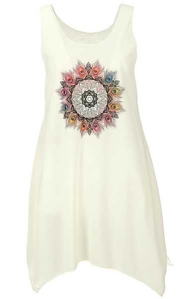 Guru-Shop Midikleid Minikleid mit farbigem Ethnodruck - creme Mandala alter günstig online kaufen