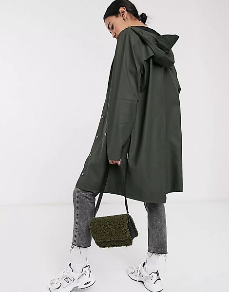 Rains – Lange, wasserdichte Jacke in Grün günstig online kaufen
