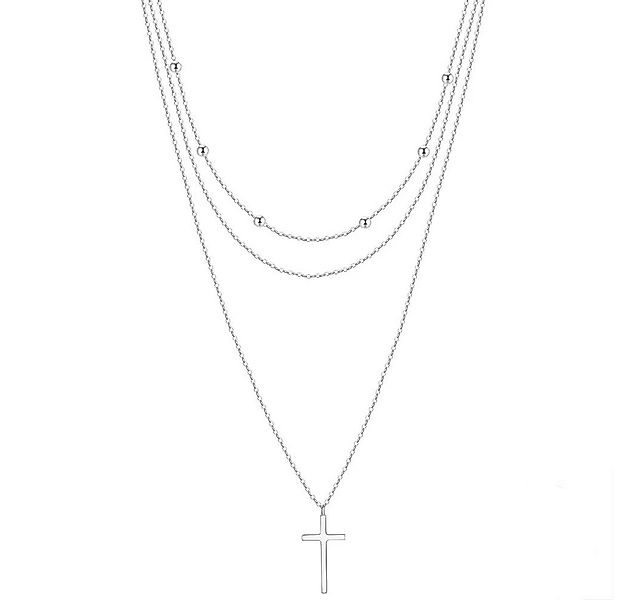 Runde Perlé Kette mit Anhänger Layerkette mit Kreuz Anhänger, christlich, e günstig online kaufen