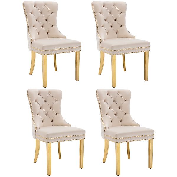 Esszimmerstühle, Set aus 4 Samt Polsterstuhl Nagelkopf Beige 95 cm mit rund günstig online kaufen