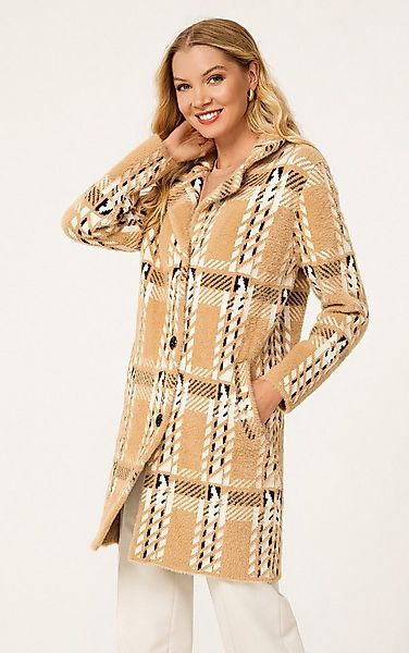 Passioni Wintermantel mit Karomuster in beige und schwarz weiß in mittellan günstig online kaufen