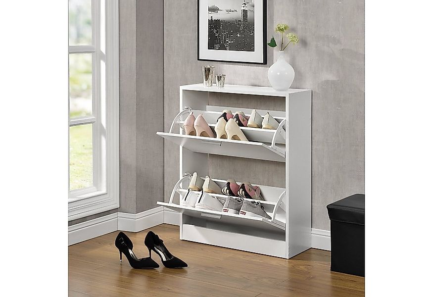 en.casa Schuhschrank »Wavre« Schuhkipper mit 2 Klappen 62x24x81cm weiß günstig online kaufen