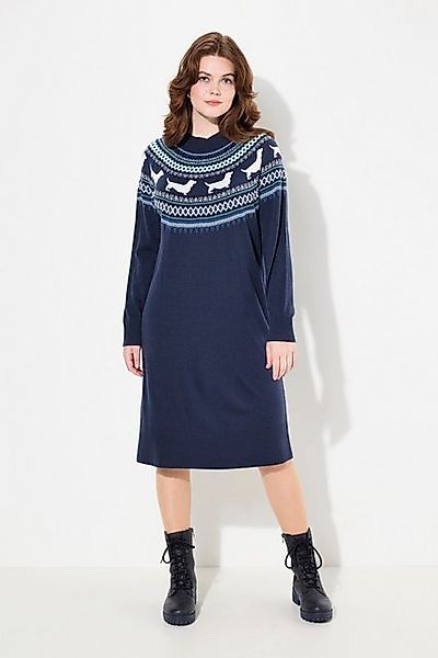 Ulla Popken Strickkleid Norweger-Strickkleid Hunde Oversized Rundhals günstig online kaufen