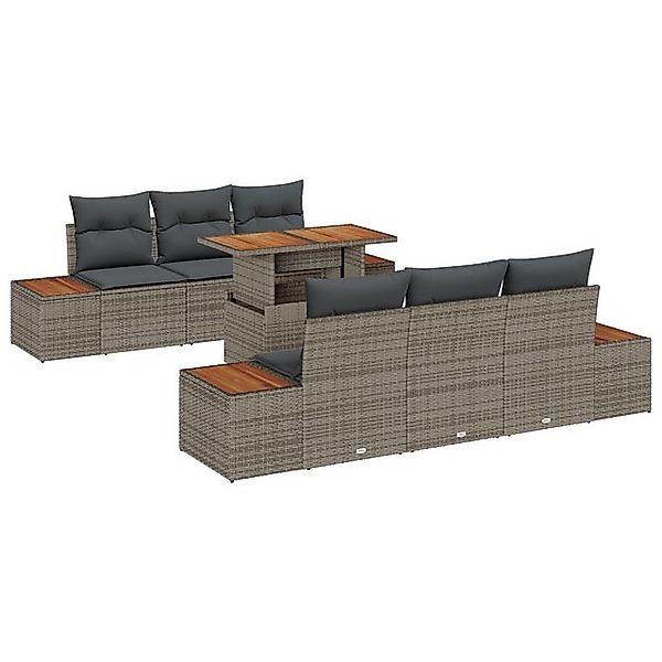 vidaXL Loungesofa 7-tlg. Garten-Essgruppe mit Kissen Grau Poly Rattan, 7 Te günstig online kaufen