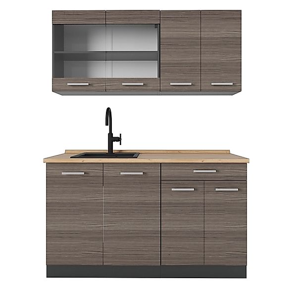 Vicco R-Line Küchenzeile Edelgrau/Anthrazit 140 cm AP Eiche günstig online kaufen