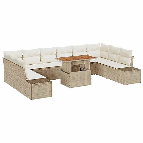 vidaXL Garten-Sofa-Set mit Speicher 11-Tlg Beige Poly Rattan 3358752 günstig online kaufen