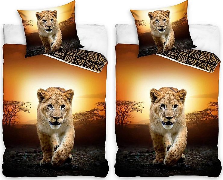 Carbotex Bettwäsche Raubkatze Löwe - Partner-Bettwäsche für 2 Personen, 135 günstig online kaufen