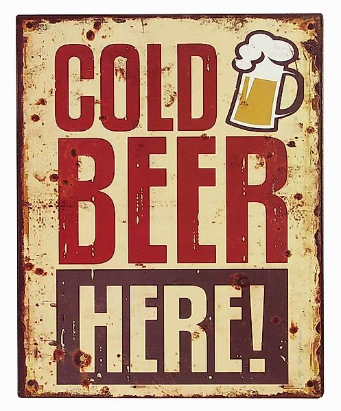 Blechschild COLD BEER HERE! Vintage Dekoschild Nostalgie 25x20cm günstig online kaufen