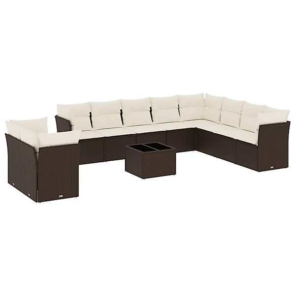 vidaXL 11-Tlg Garten-Sofagarnitur mit Kissen Braun Poly Rattan 3249712 günstig online kaufen