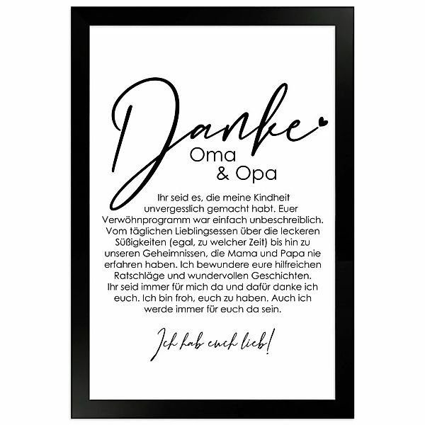 WANDStyle Gerahmtes Poster Danke Oma und Opa 20 x 30 cm Geschenkidee für Ei günstig online kaufen