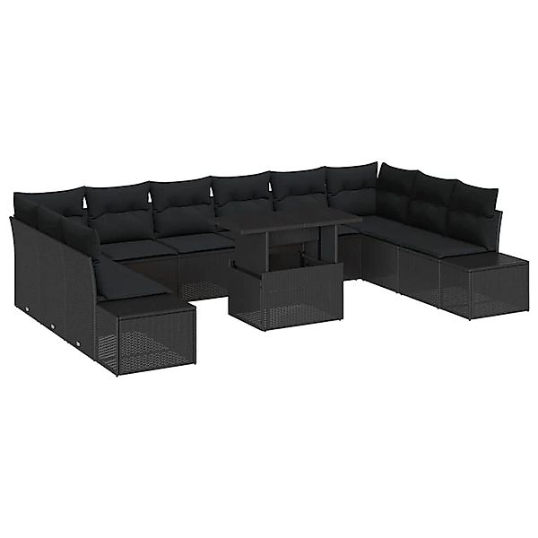 vidaXL Garten-Sofa-Set mit Speicher 11-Tlg Schwarz Poly Rattan 3357996 günstig online kaufen