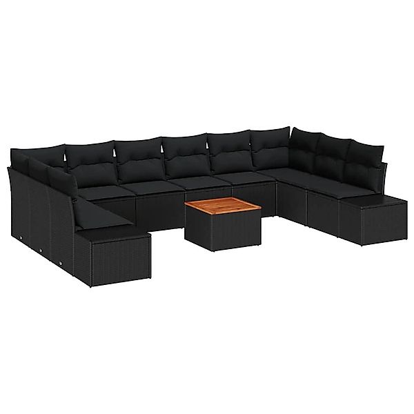vidaXL Garten-Sofa-Set mit Kissen 11-Tlg Schwarz Poly Rattan 3348010 günstig online kaufen