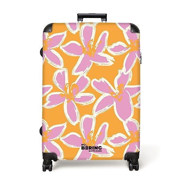 NoBoringSuitcases.com© Hartschalen-Trolley Orange mit rosa Blüten günstig online kaufen