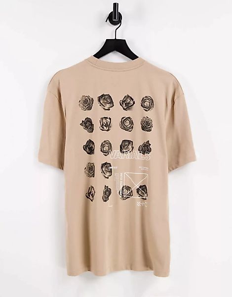 River Island – T-Shirt mit Blumenprint am Rücken in Stein-Braun günstig online kaufen