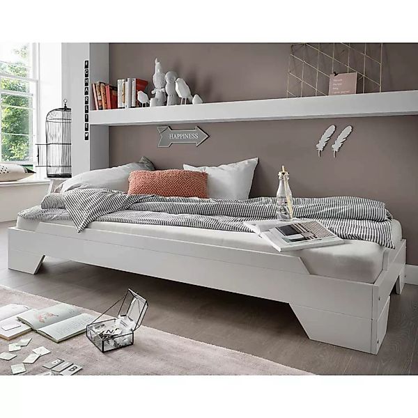Weißes Stapelbett aus Buche Massivholz 90x200 cm Liegefläche günstig online kaufen