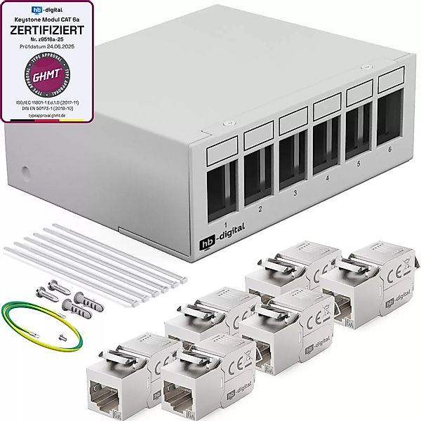 hb-digital Patchpanel 6 Port mit 6x Keystone Module Cat 6a Hellgrau günstig online kaufen